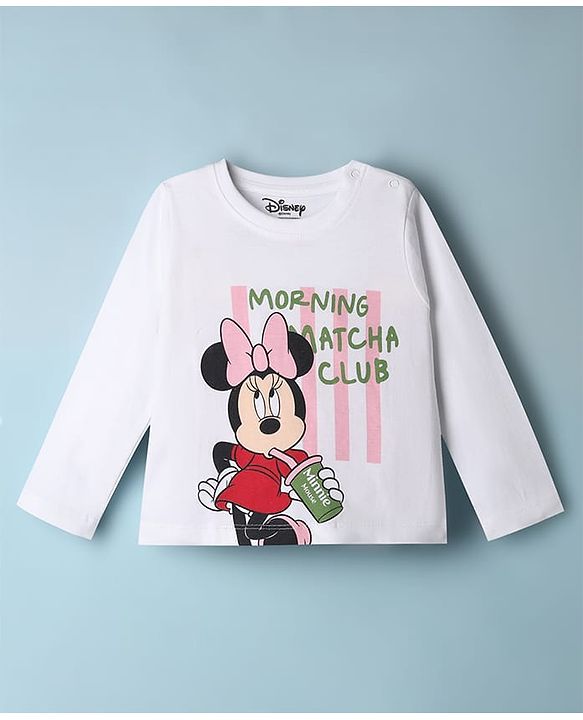 Babyhug Disney Single Jersey Knit Full Sleeves T-Shirt & Striped Pyjama Night Suit with Minnie Mouse Print - White