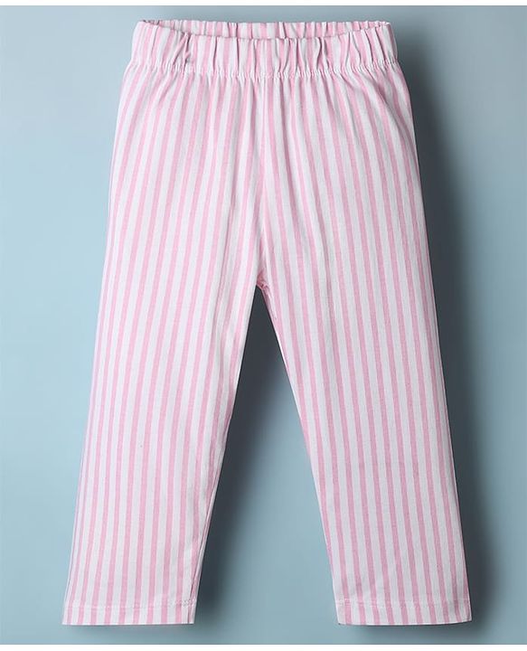 Babyhug Disney Single Jersey Knit Full Sleeves T-Shirt & Striped Pyjama Night Suit with Minnie Mouse Print - White