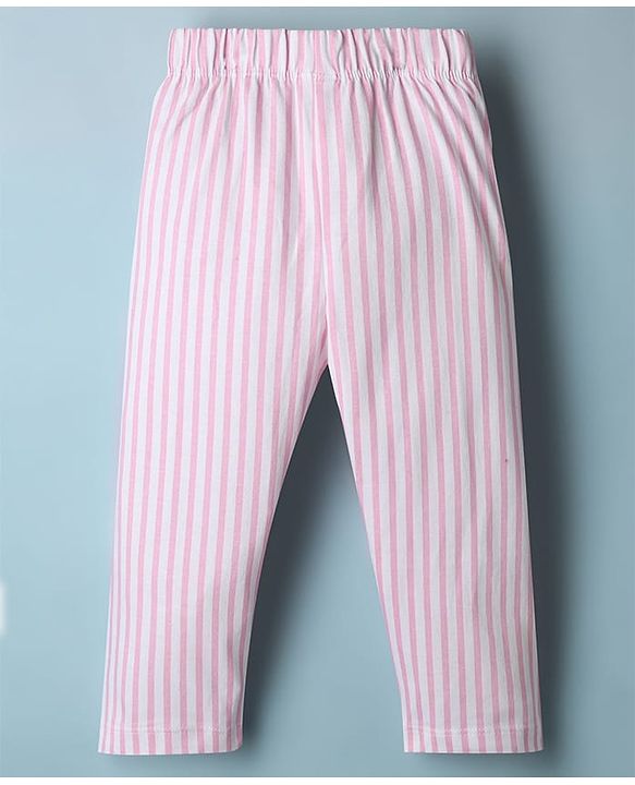 Babyhug Disney Single Jersey Knit Full Sleeves T-Shirt & Striped Pyjama Night Suit with Minnie Mouse Print - White
