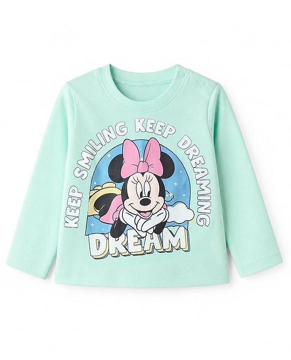 Babyhug Disney 100% Cotton Single Jersey Knit Full Sleeves T-Shirt & Pyjama Night Suit with Mickey Minnie Mouse Graphics - Sea Green