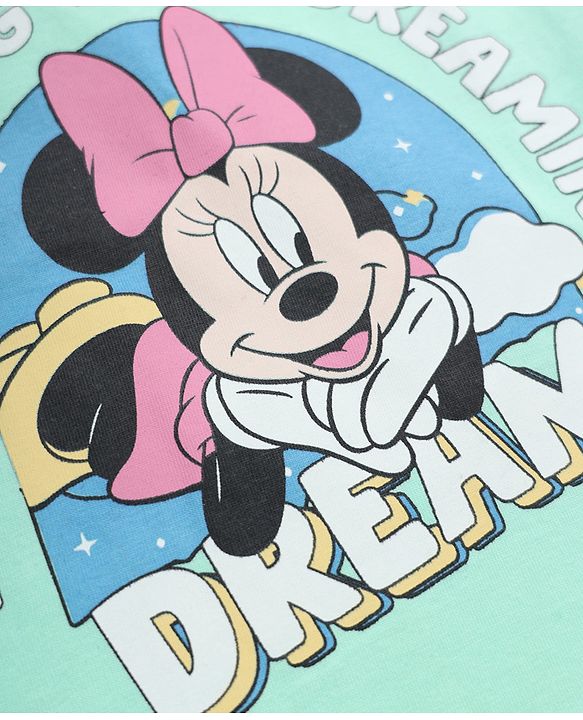 Babyhug Disney 100% Cotton Single Jersey Knit Full Sleeves T-Shirt & Pyjama Night Suit with Mickey Minnie Mouse Graphics - Sea Green