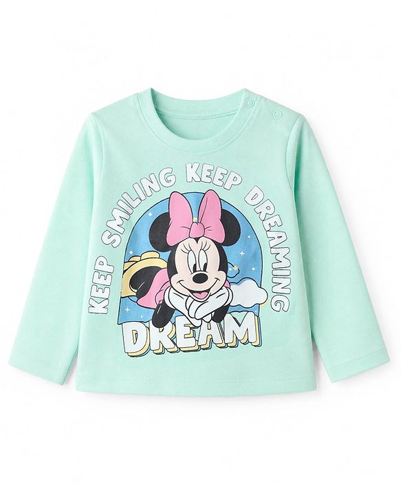 Babyhug Disney 100% Cotton Single Jersey Knit Full Sleeves T-Shirt & Pyjama Night Suit with Mickey Minnie Mouse Graphics - Sea Green