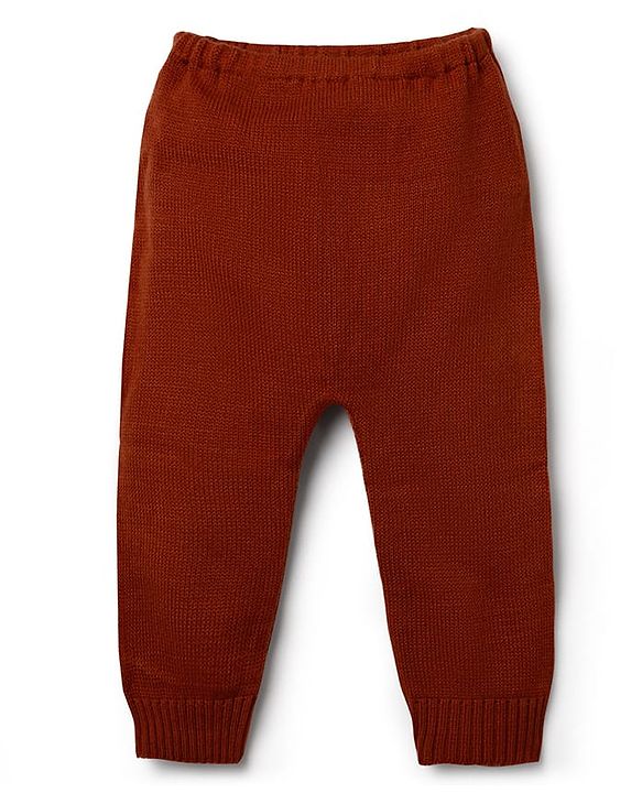 Babyhug Knit Full Sleeves Striped Sweater Set - Rust Orange