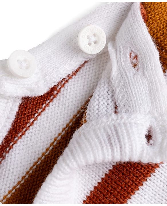 Babyhug Knit Full Sleeves Striped Sweater Set - Rust Orange