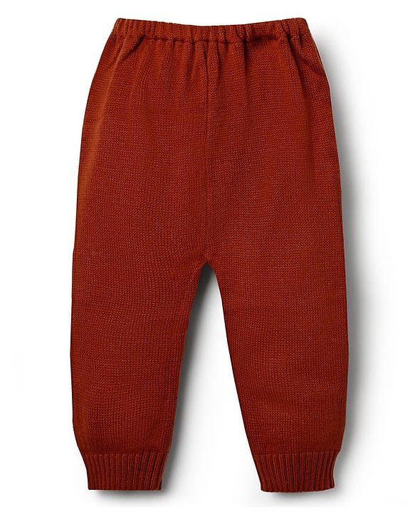Babyhug Knit Full Sleeves Striped Sweater Set - Rust Orange