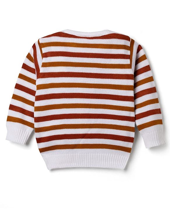 Babyhug Knit Full Sleeves Striped Sweater Set - Rust Orange