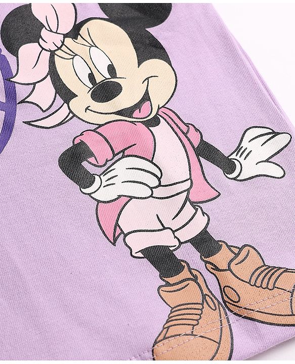 Babyhug Disney 100% Cotton Single Jersey Knit Full Sleeve T-Shirt Pyjama Night Suit With Minnie & Friends Graphic in Purple