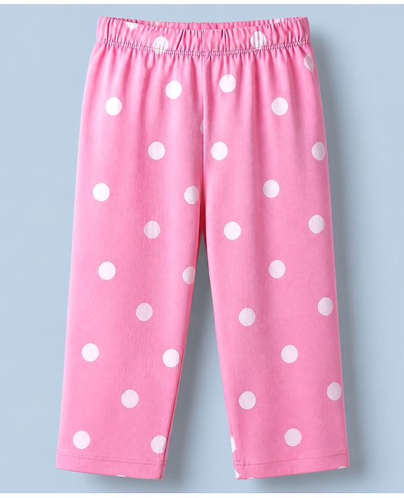 Babyhug Disney 100% Cotton Single Jersey Knit Full Sleeves T-Shirt & Pajama Night Suit with Minnie Mouse and Polka Dots Graphic Print - White & Pink