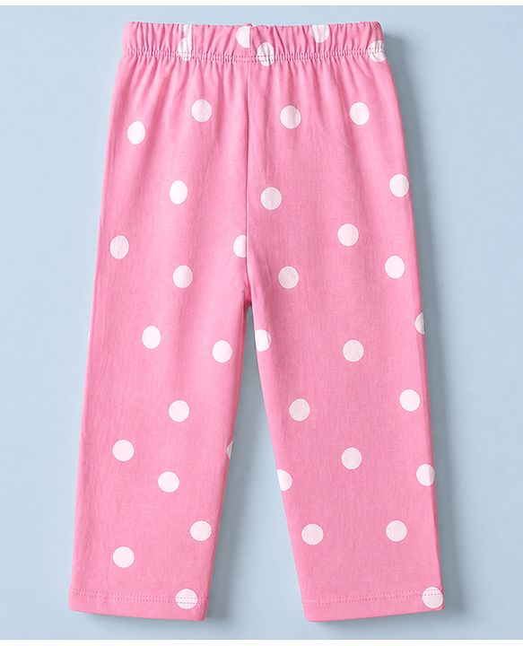 Babyhug Disney 100% Cotton Single Jersey Knit Full Sleeves T-Shirt & Pajama Night Suit with Minnie Mouse and Polka Dots Graphic Print - White & Pink