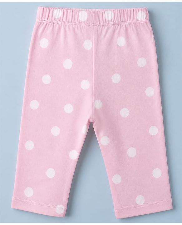 Babyhug Disney 100% Cotton Single Jersey Knit Full Sleeves T-Shirt & Pyjama Night Suit with Polka Dots & Minnie Mouse Print - White