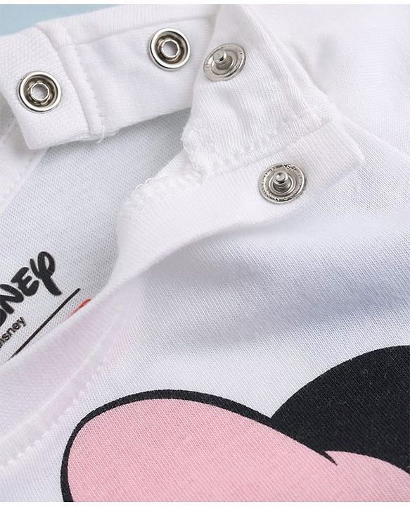 Babyhug Disney 100% Cotton Single Jersey Knit Full Sleeves T-Shirt & Pyjama Night Suit with Polka Dots & Minnie Mouse Print - White