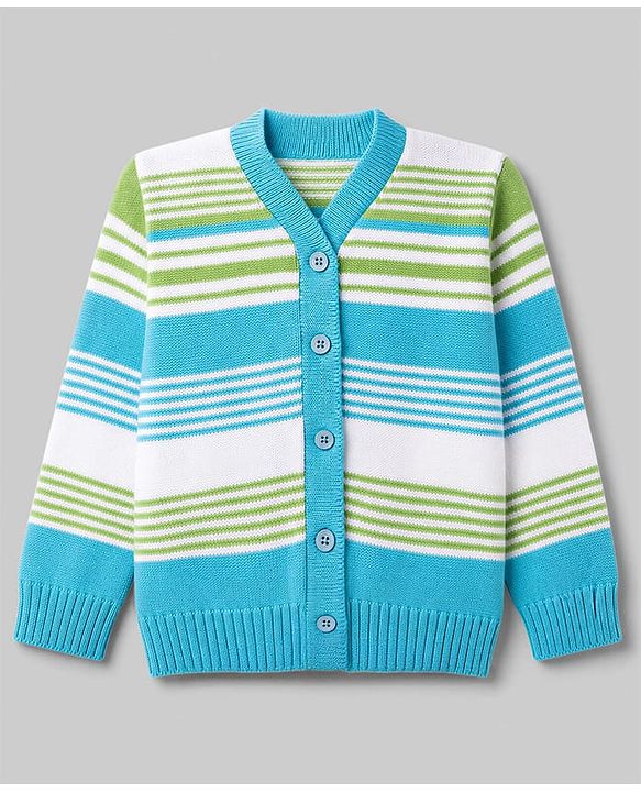 Babyhug Knit Full Sleeves Striped Sweater Set - Limegreen