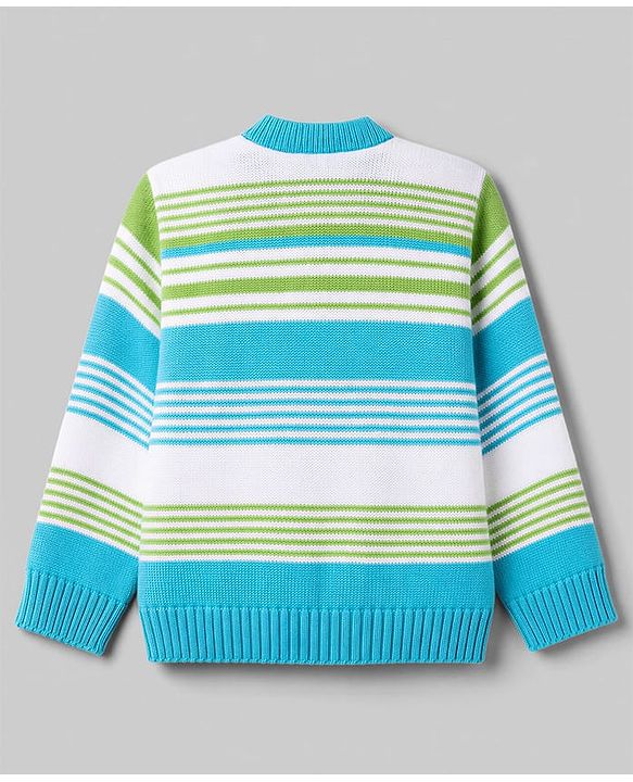 Babyhug Knit Full Sleeves Striped Sweater Set - Limegreen