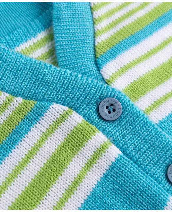 Babyhug Knit Full Sleeves Striped Sweater Set - Limegreen