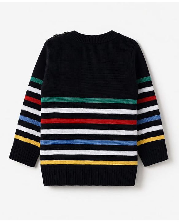 Babyhug Knit Full Sleeves Sweater Set with Striped Design - Navy Blue