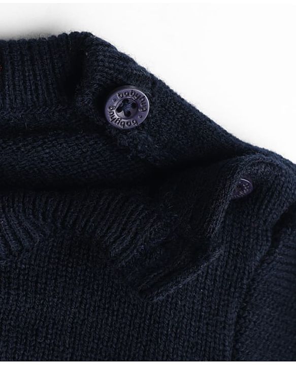 Babyhug Knit Full Sleeves Sweater Set with Striped Design - Navy Blue