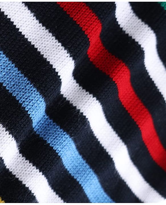Babyhug Knit Full Sleeves Sweater Set with Striped Design - Navy Blue