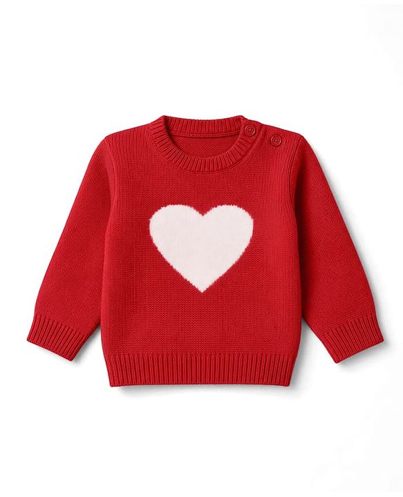 Babyhug Knit Full Sleeves Baby Sweater Set with Heart Design - Red