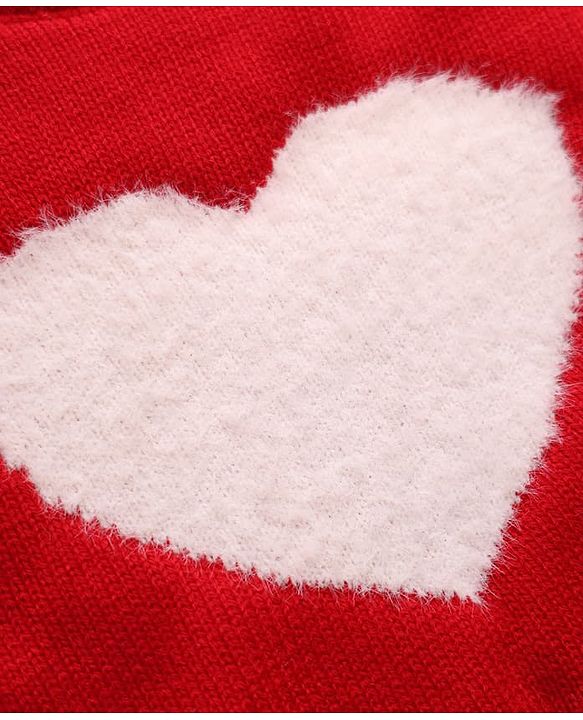 Babyhug Knit Full Sleeves Baby Sweater Set with Heart Design - Red