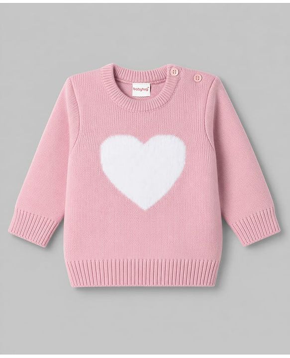 Babyhug Knit Full Sleeves Baby Sweater Set with Heart Design - Red