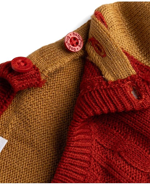 Babyhug Knit Full Sleeves Sweater Set With Cable Knit Design - Maroon
