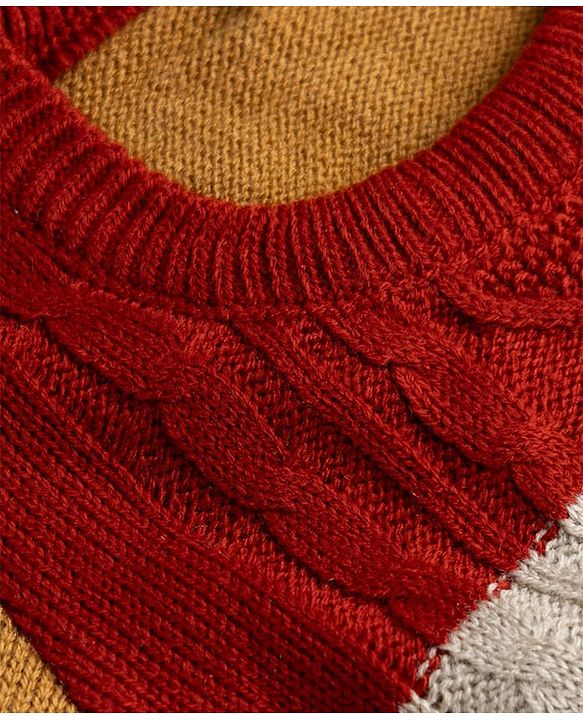 Babyhug Knit Full Sleeves Sweater Set With Cable Knit Design - Maroon