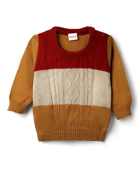 Babyhug Knit Full Sleeves Sweater Set With Cable Knit Design - Maroon