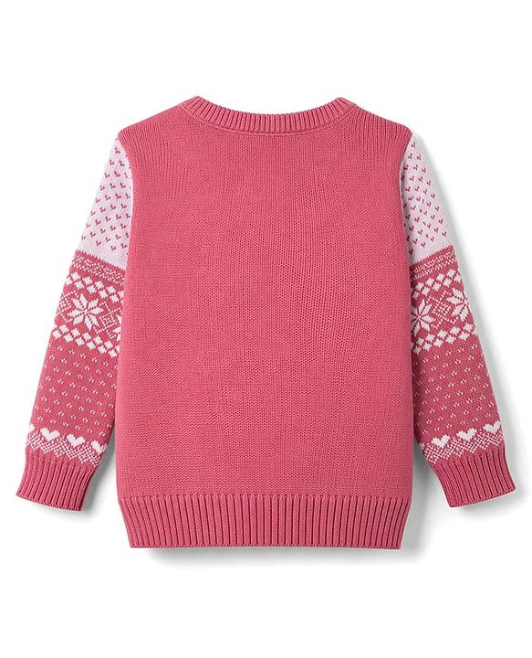 Babyhug Knit Full Sleeves Floral & Heart Design Sweater Set - Red