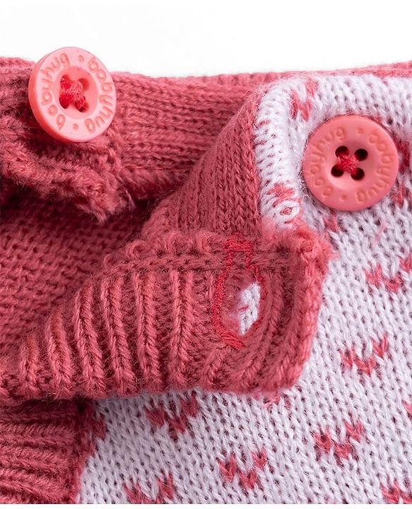 Babyhug Knit Full Sleeves Floral & Heart Design Sweater Set - Red