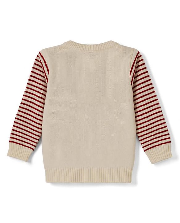 Babyhug Knit Full Sleeves Striped & Reindeer Designed Sweater Set - Cream