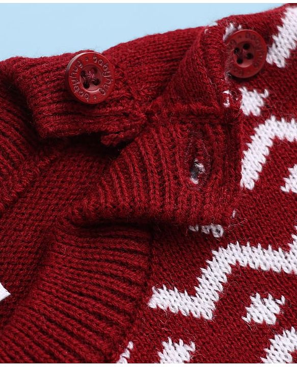 Babyhug Knit Full Sleeves Sweater Set with Abstract Design - Dark Red