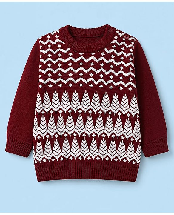Babyhug Knit Full Sleeves Sweater Set with Abstract Design - Dark Red
