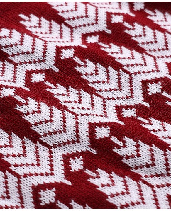 Babyhug Knit Full Sleeves Sweater Set with Abstract Design - Dark Red