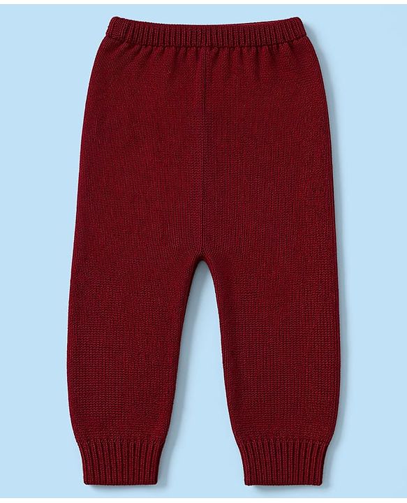 Babyhug Knit Full Sleeves Sweater Set with Abstract Design - Dark Red