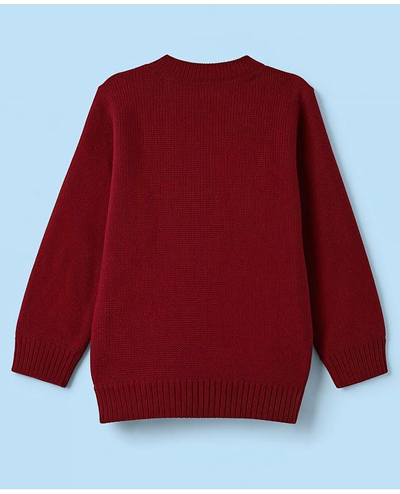Babyhug Knit Full Sleeves Sweater Set with Abstract Design - Dark Red