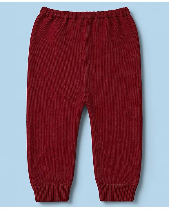 Babyhug Knit Full Sleeves Sweater Set with Abstract Design - Dark Red