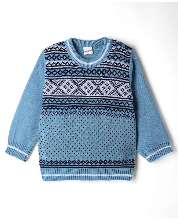 Babyhug Knit Full Sleeves Argyle Design Sweater Set - Light Blue
