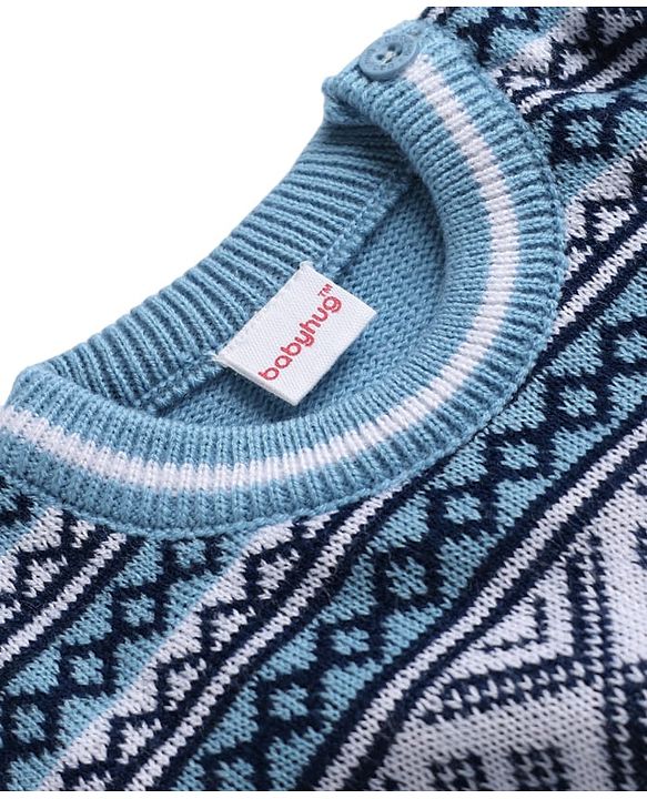 Babyhug Knit Full Sleeves Argyle Design Sweater Set - Light Blue