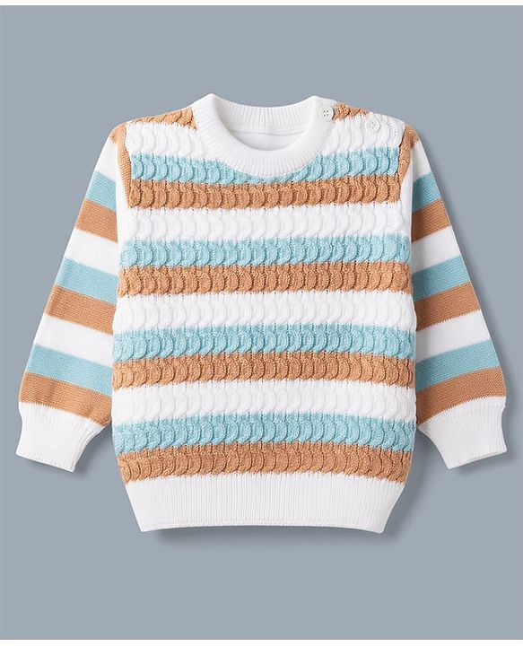 Babyhug Knit Full Sleeves Striped Sweater Set - Rust Orange