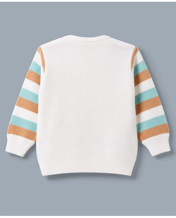 Babyhug Knit Full Sleeves Striped Sweater Set - Rust Orange