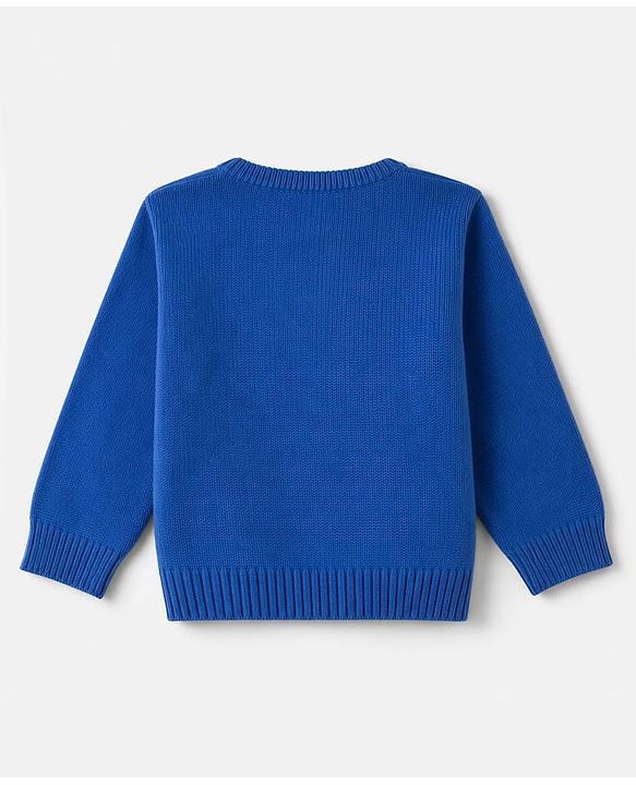 Babyhug Knit Full Sleeves Sweater Set With Floral Design - Light Blue