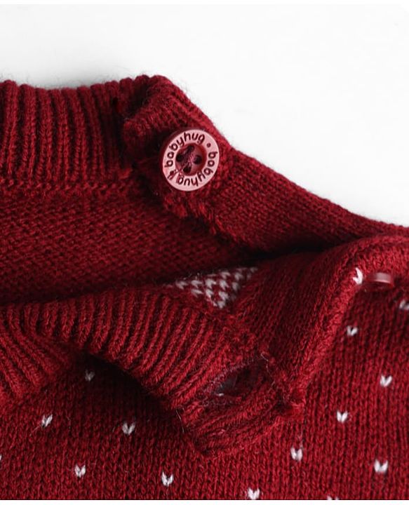 Babyhug Knit Full Sleeves Sweater Set with Heart & Christmas Theme Design - Red