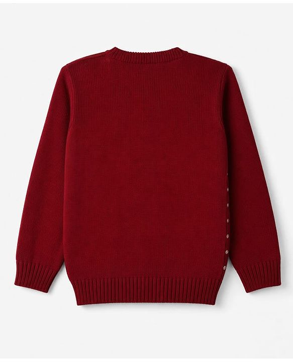 Babyhug Knit Full Sleeves Sweater Set with Heart & Christmas Theme Design - Red