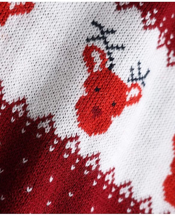 Babyhug Knit Full Sleeves Sweater Set with Heart & Christmas Theme Design - Red