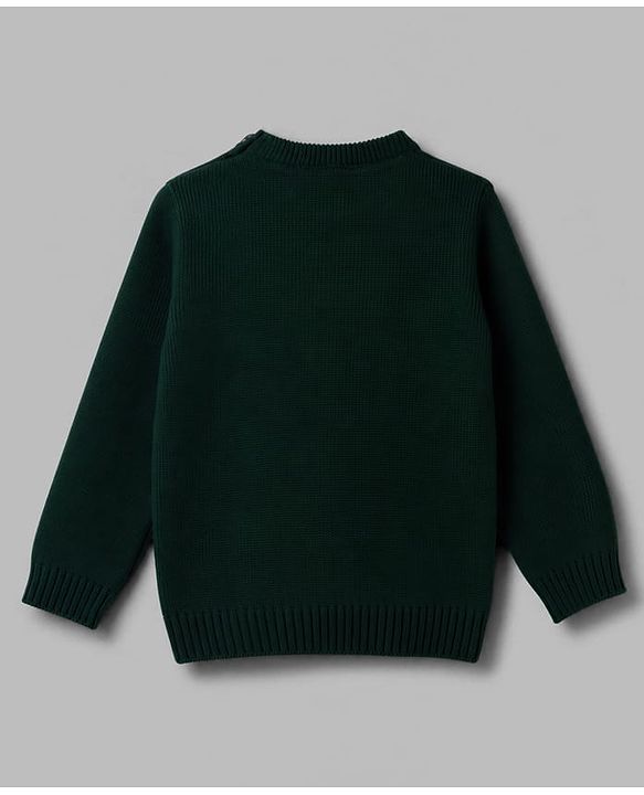 Babyhug Knit Full Sleeves Sweater Set with Geometric Design - Dark Green