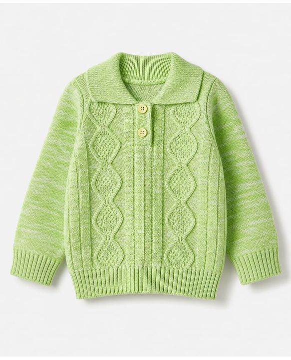 Babyhug Cable Knit Full Sleeves Sweater Set - Limegreen