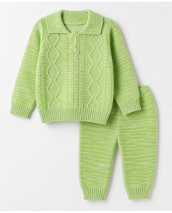 Babyhug Cable Knit Full Sleeves Sweater Set - Limegreen