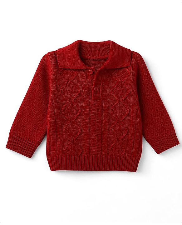 Babyhug Knit Full Sleeves Solid Sweater Set - Red