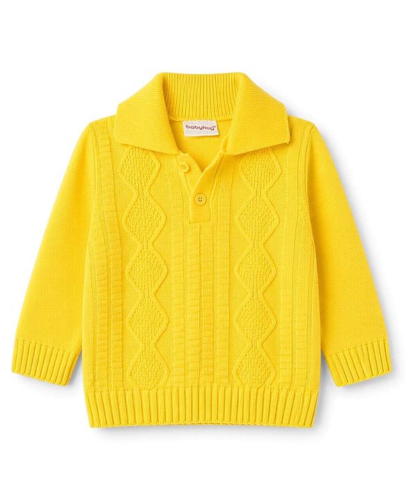 Babyhug Knit Full Sleeves Solid  Sweater Set - Yellow