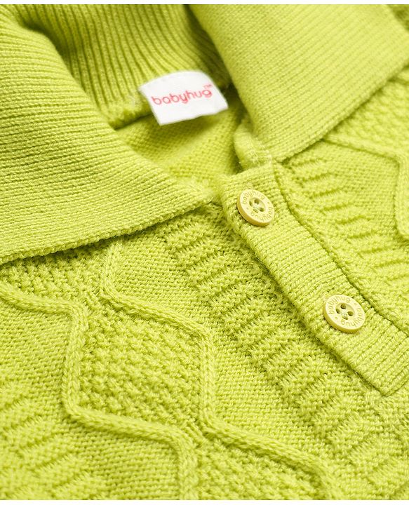 Babyhug Knit Full Sleeves Sweater Set With Cable Knit Design - Lime Green
